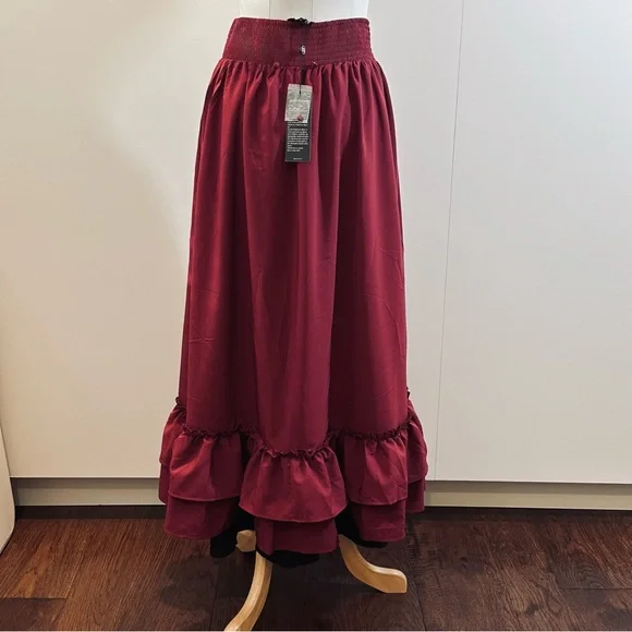 Womens Burgundy Ruffled Tiered Skirt - Picture 5 of 9